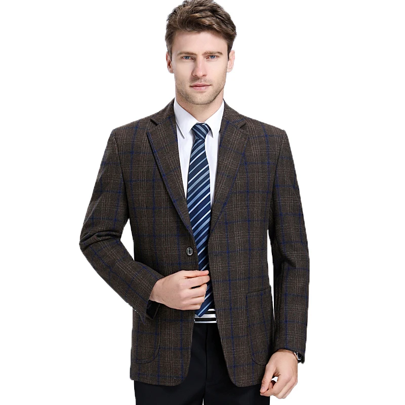 

WAEOLSA Men Woollen Blends Blazers Classical Plaid Suits Jackets Man Wool Blazer Smart Casual Suit Coat Male Elegant Garment 3XL