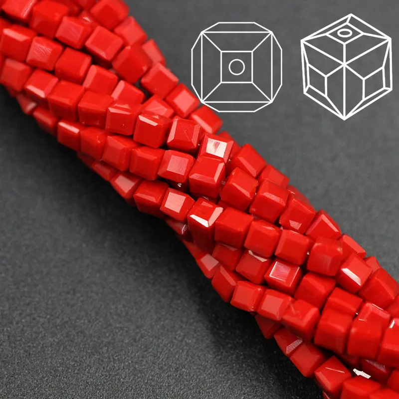 light red porcelain ZHUBI 100 шт 3 мм модные разделительные кубики граненые хрустальные бусины амулеты конфетные стеклянные Квадратные бусины для изготовления ювелирных изделий из бисера - Цвет: light red porcelain