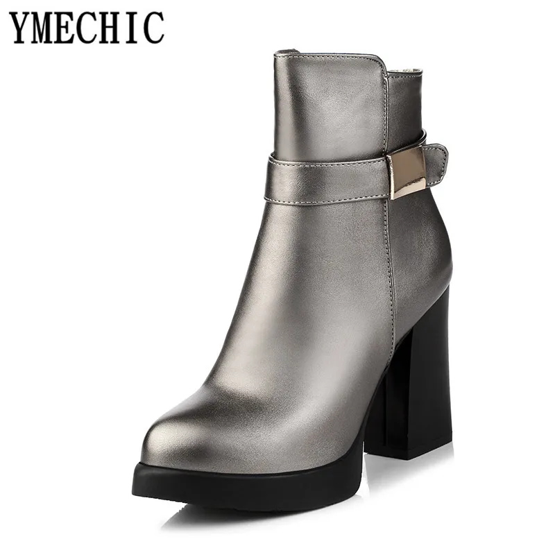 YMECHIC/ вечерние женские офисные туфли с пряжкой; сезон осень-зима; цвет красный, черный, серебристый; женские ботильоны на высоком каблуке размера плюс