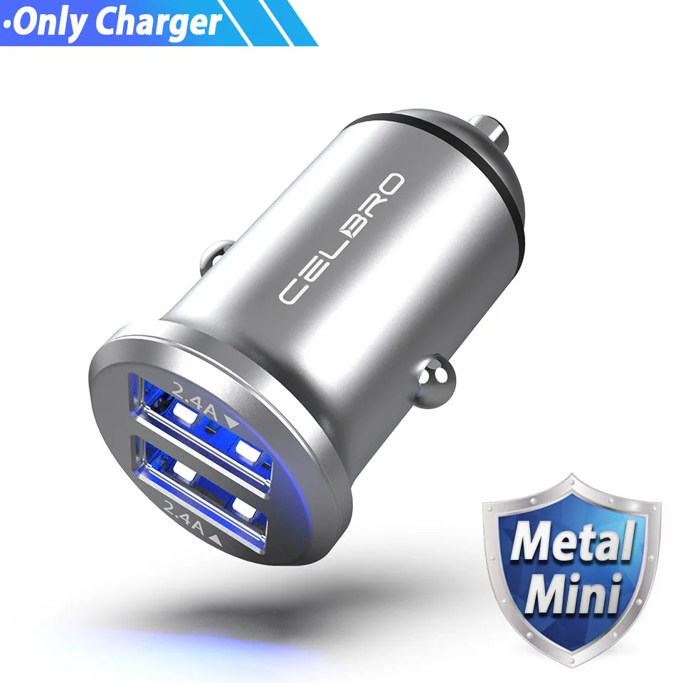 Silver Car Charger Двойной USB Автомобильное зарядное устройство адаптер 4.8A мини металлическое автомобильное зарядное устройство для мобильного телефона автомобильное USB зарядное устройство автоматическая зарядка 2 порта 24 Вт для Samsung iPhone - Тип штекера: Silver Car Charger