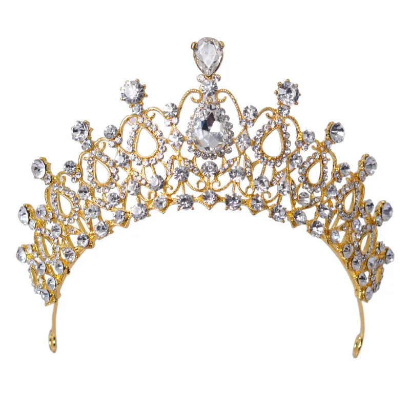 Gold Роскошная сверкающая, Посеребренная, с кристаллами, большие стразы, свадебная корона, повязка на голову, свадебная тиара, вечерние, для шоу, пышные аксессуары для волос - Окраска металла: Gold