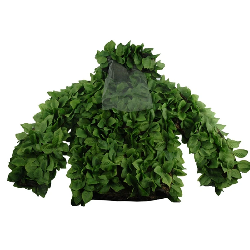 Лесной Военный камуфляж ghillie Костюмы дышащая сетка+ зеленые листья снайперская одежда для лесной охоты снайперские ghillie Костюмы