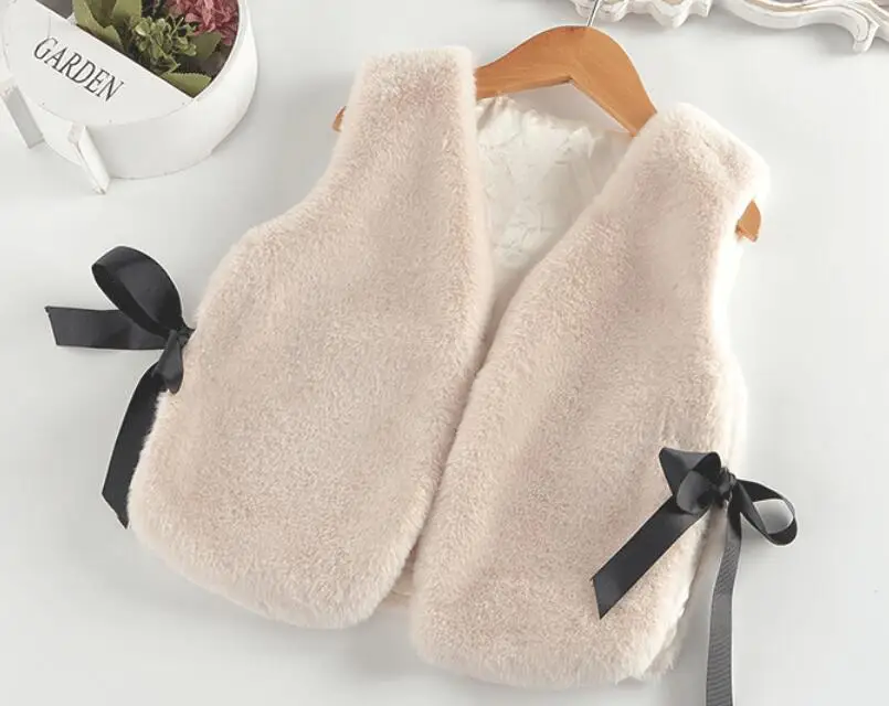 Spring Winter Girl clothes girl faux fur Vest children clothing baby bow knot Waistcoat girls warm outerwear for 1-6T | Детская одежда