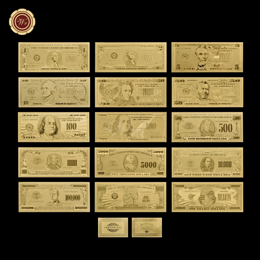 Цветной Золотой банкнот USD1-1 Bliion полный набор Золотая фольга банкнота 24K золото