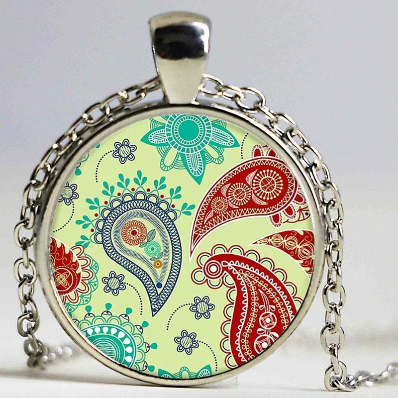 Серебряный цвет зеленая оранжевая розовая мандала ожерелье индийский Ом хна