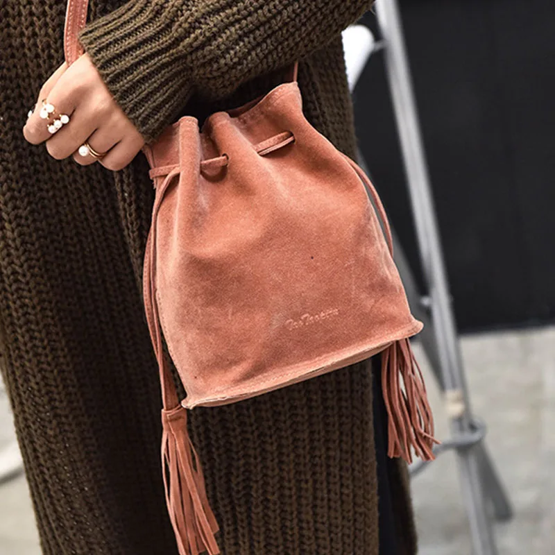 2017 Повседневное строка кисточкой замши ведро Сумки женские мягкие кожаные плеча