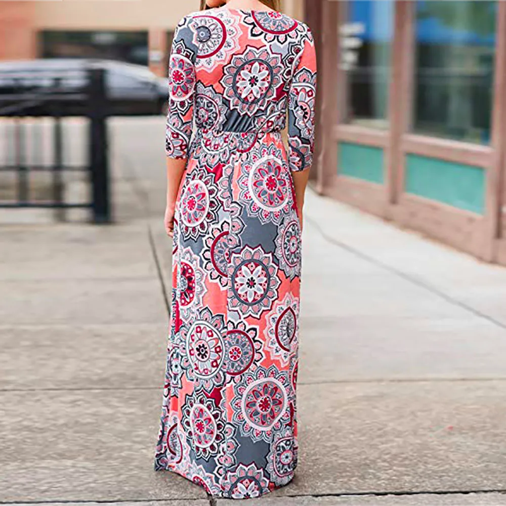 Женское платье 2019 Новое поступление принт три четверти рукав Высокая талия