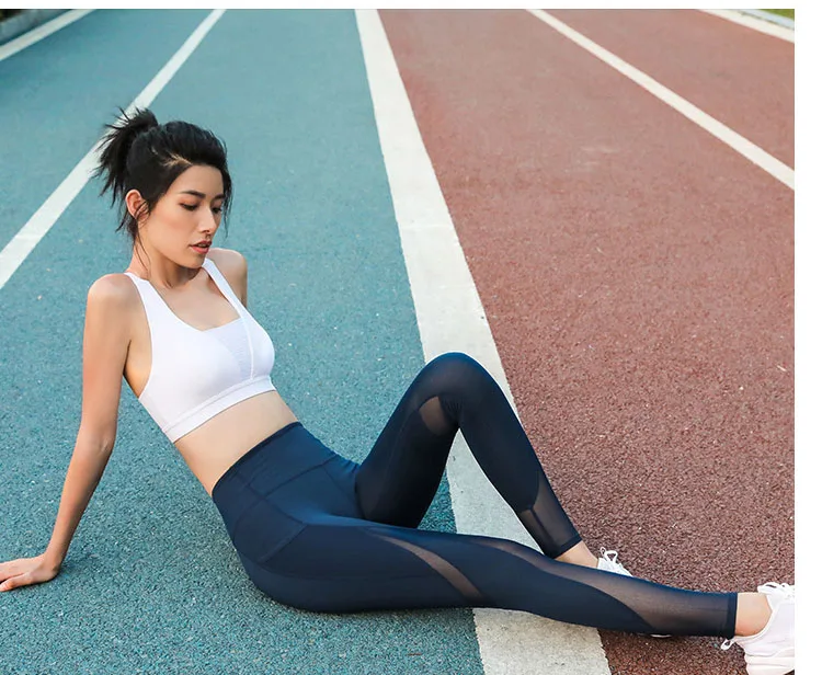 Breathable Mesh Panels Stretchy Yoga Pants Purple Tight Fitness Sport Leggings Women Mid Waist Active Gym Training Sports Pants