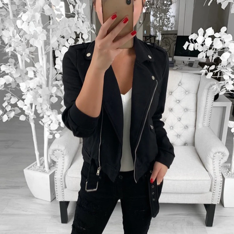 Женское черное пальто с карманами на молнии женские куртки и длинными рукавами
