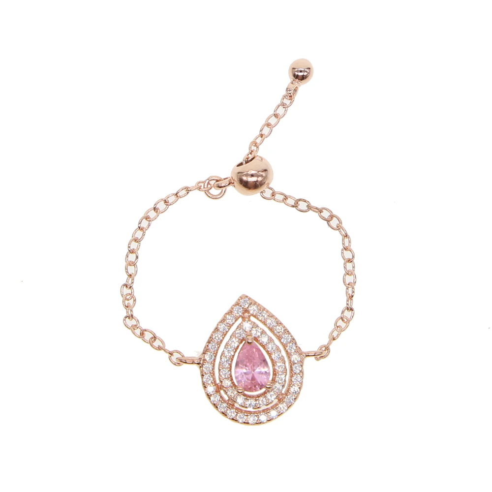 rose pink Красочные различные цвета Европейский США франч Горячая нежный слеза падение CZ Регулируемая цепочка очаровательное кольцо прекрасный модный дизайн - Цвет основного камня: rose pink