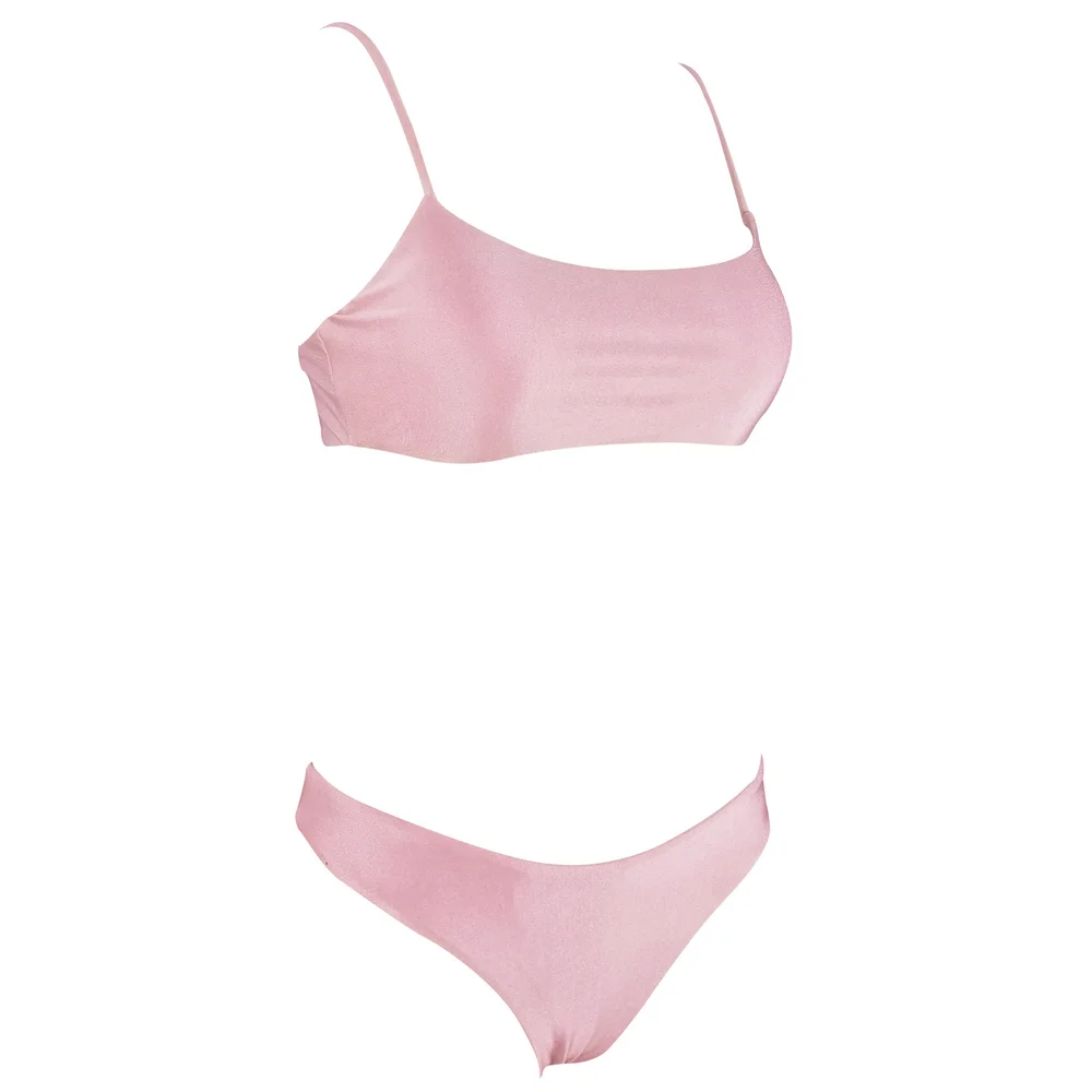 Однотонное розовое бикини женский купальник раздельный слинг с высокой талией