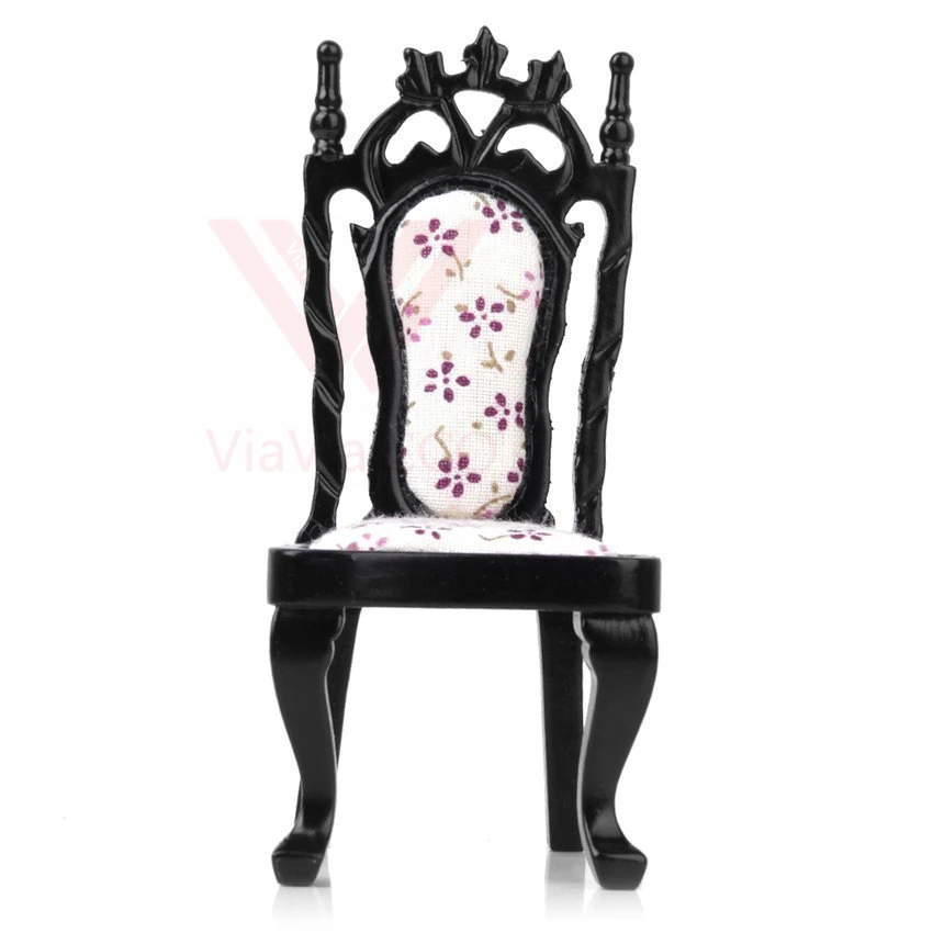 

1:12 Dollhouse Miniature Royal Black Wooden Chair Furniture