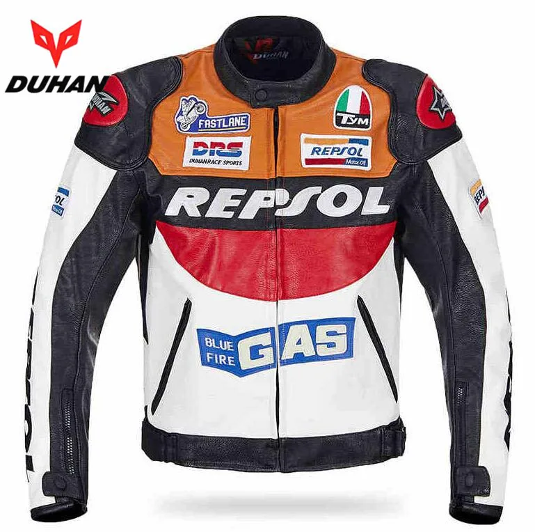 DUHAN moto GP moto rcycle REPSOL гоночная кожаная куртка VS02 оранжевый синий M L XL XXL 3XL хорошая кожа pu Сделано высокое качество Топ serv