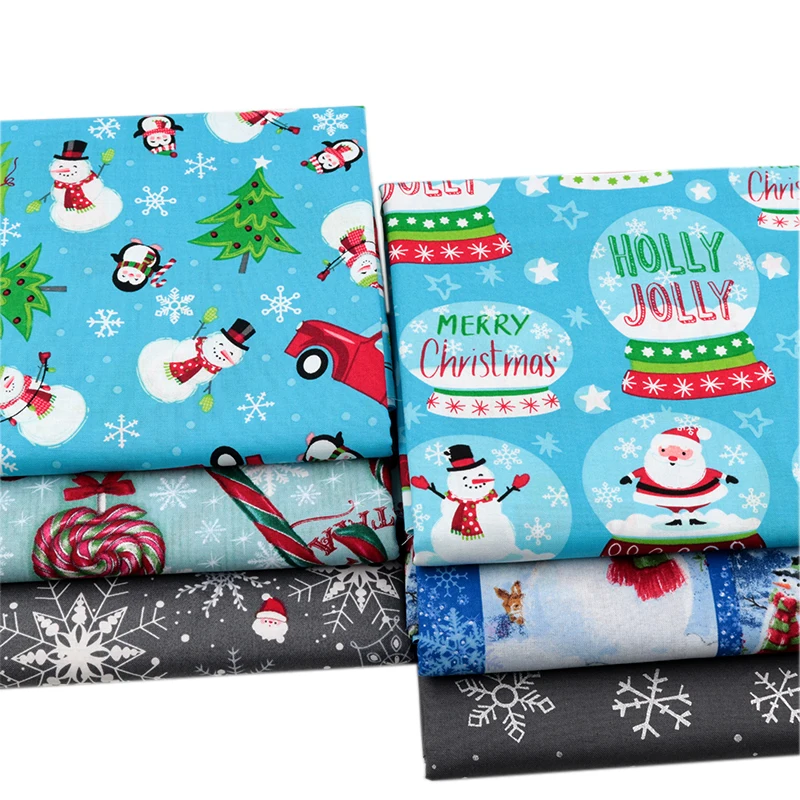 Сине-серая серия хлопковая Рождественская ткань для украшения дома лоскутное
