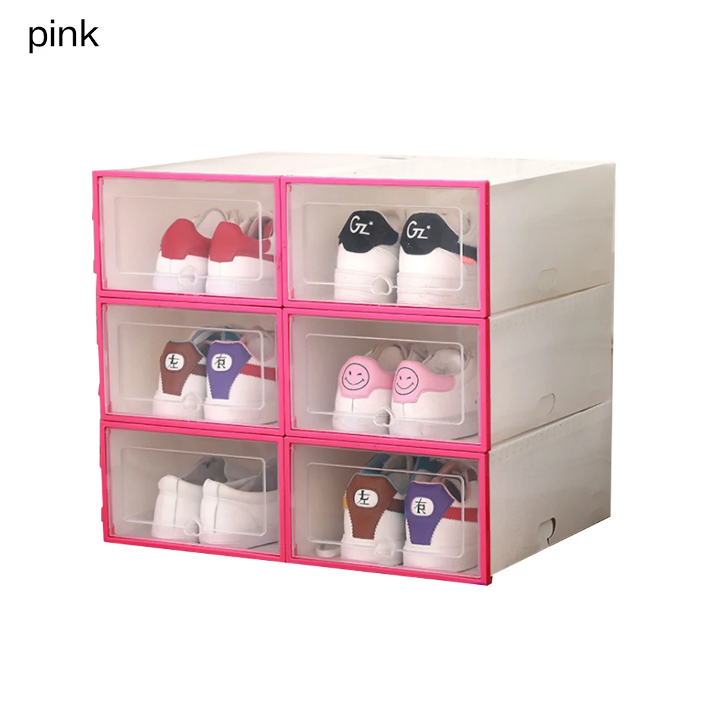 pink 6 шт./компл. утолщенной Шлепанцы прозрачный ящик чехол Пластиковые обувные коробки стекируемые складная коробка для хранения обуви коробка для хранения Организатор - Цвет: pink