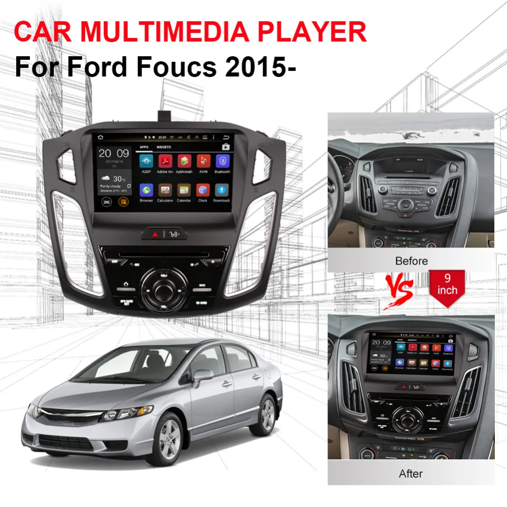 9 дюймов Android 8 0 Восьмиядерный 4 Гб RAM автомобильный Радио стерео с Bluetooth для Ford Foucs