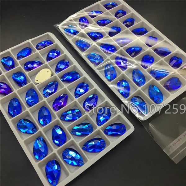 Bermuda Blue TopStone Mix вулкан каплевидные пришивные стразы с плоским основанием 2 отверстия стеклянные капли для шитья хрустальные бусины 7x12,11x18,13x22,17x28 мм - Цвет: Bermuda Blue