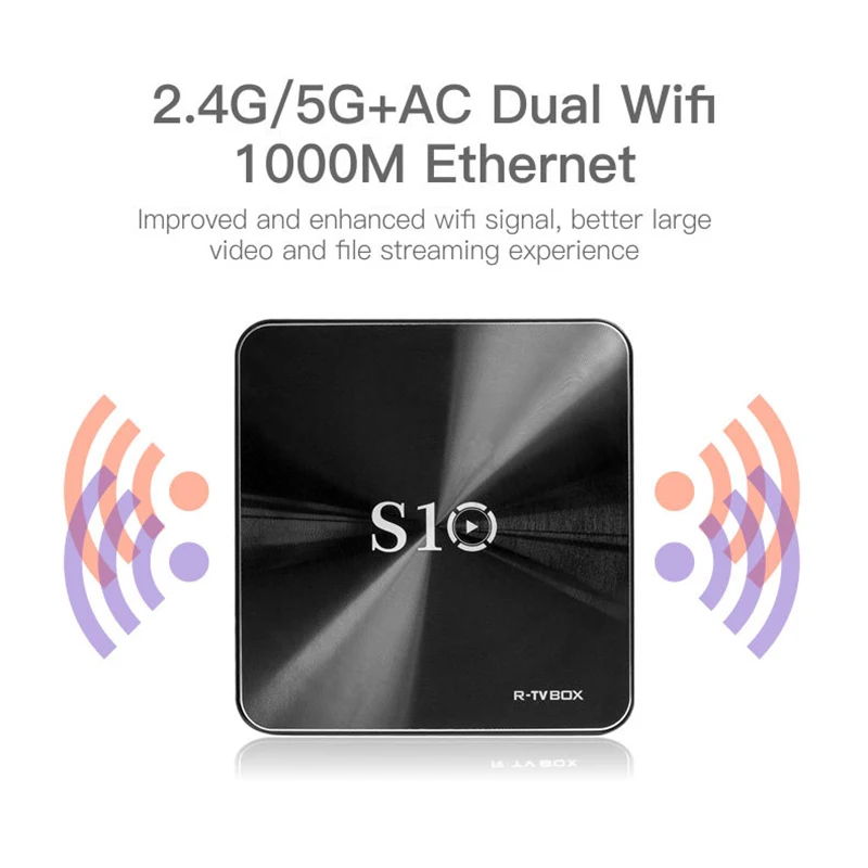 XNLIGOK R-tv BOX S10 3 ГБ DDR4 64 Гб eMMC KD 17,4 Android 7.1.2 Smart tv Box 4K S912 AC wifi