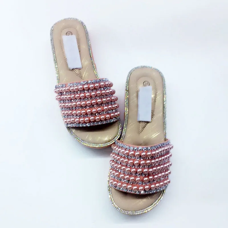 Портативный обувь на платформе женские розовые Бисероплетение открытым носком
