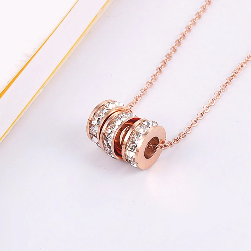 Новое поступление Розовое золото женское ожерелье с кристаллами из нержавеющей