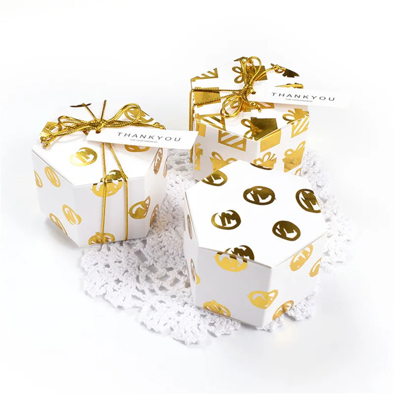 5 шт. золотая шестиугольная Подарочная коробка для конфет упаковка Свадебная