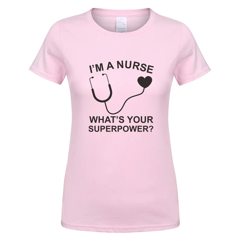 Женская футболка с короткими рукавами надписью I'm Nurse What is Your Superpower|Футболки| |