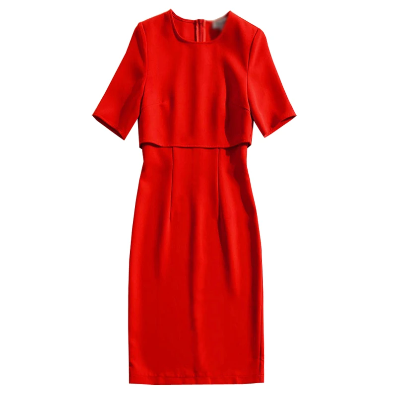 2019 Офисная Женская одежда однотонное Красное Платье облегающее ТРАПЕЦИЕВИДНОЕ