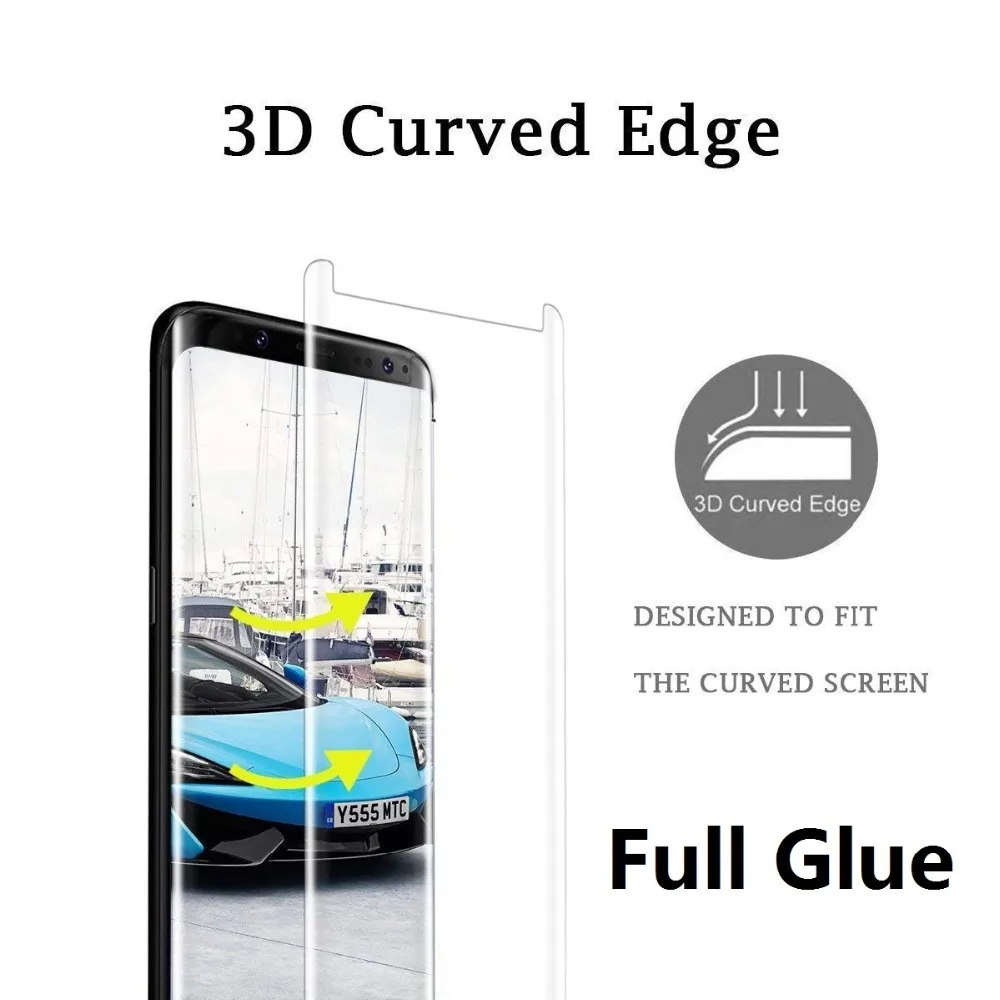 3D изогнутое закаленное стекло с полным покрытием клея для Samsung Galaxy S8 S9 Plus Note 8 Note9