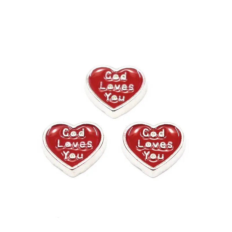 

Hot selling 10pcs/lot red god loves you heart floating charms Alloy charms living glass memory lockets DIY jewelry