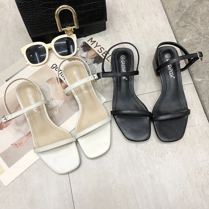 Женские босоножки на высоком каблуке новые Студенческие сандалии квадратном
