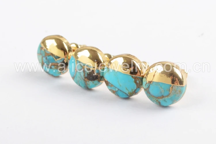 BOROSA 5 пар Boho Studs ISES шпильки 10 мм Позолоченные квадратные круглые треугольные натуральные бирюзовые серьги ручной работы подарки для леди G1723