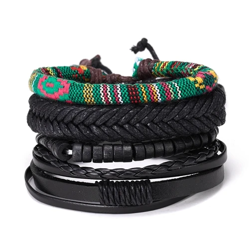 3 black-4pcs RINHOO винтажные кожаные браслеты для мужчин, богемные Многослойные Бусины, обертывание, панк-веревка, ювелирные изделия, подарок на день Святого Валентина, браслеты - Окраска металла: 3 black-4pcs