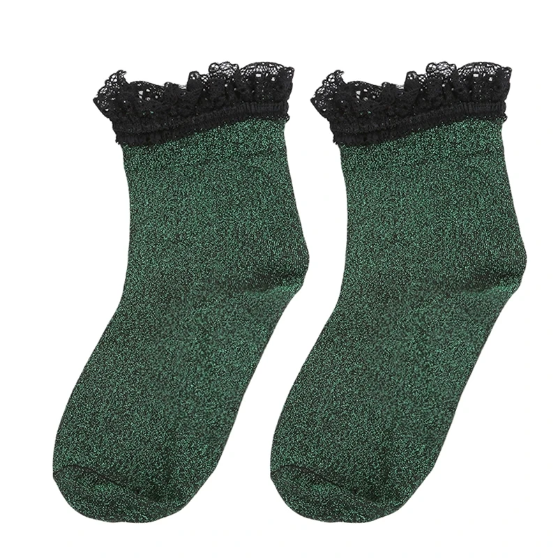 

2019 Creative Women's Novelty Glitter Socks Gold Silver Shiny Ankle Socks Ladies Bright Short Lace Sock Female Best Selling