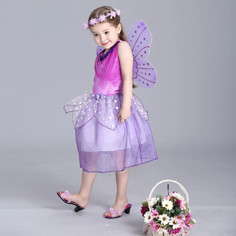 Детские платья для девочек хеллоуина костюм девушки фиолетовый фея юбка Детская
