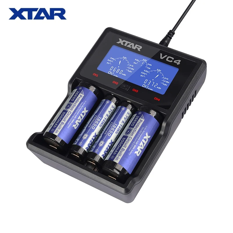 XTAR VC4 зарядное устройство для батареи 3,7 в Интеллектуальный литий-ионный 18650 26650 10440 16340 18350 26500 AA/AAA NiMH Зарядное устройство для литиевых батарей