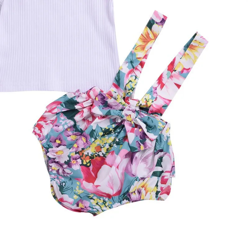 

Newborn Baby Clothing Romper Jumpsuits For Girls Summer T-shirt+Print Shorts Pants overalls For kids Clothes Set