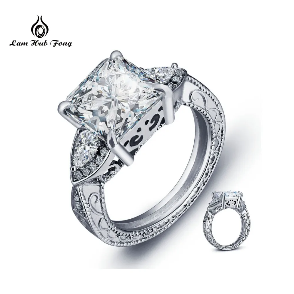 Роскошные Твердые 925 стерлингового серебра обручальное кольцо набор юбилей