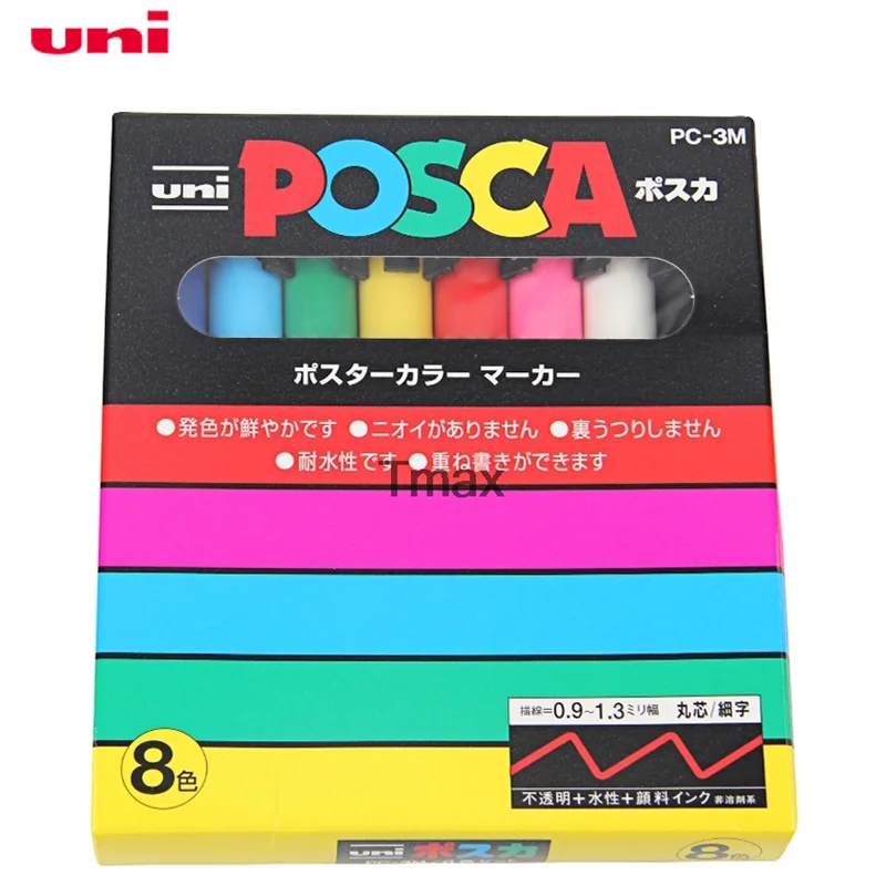 Uni Posca PC-3M, средние маркерные ручки, граффити, цветные маркеры на водной основе, перманентные маркер-краски, офисные канцелярские принадлежности