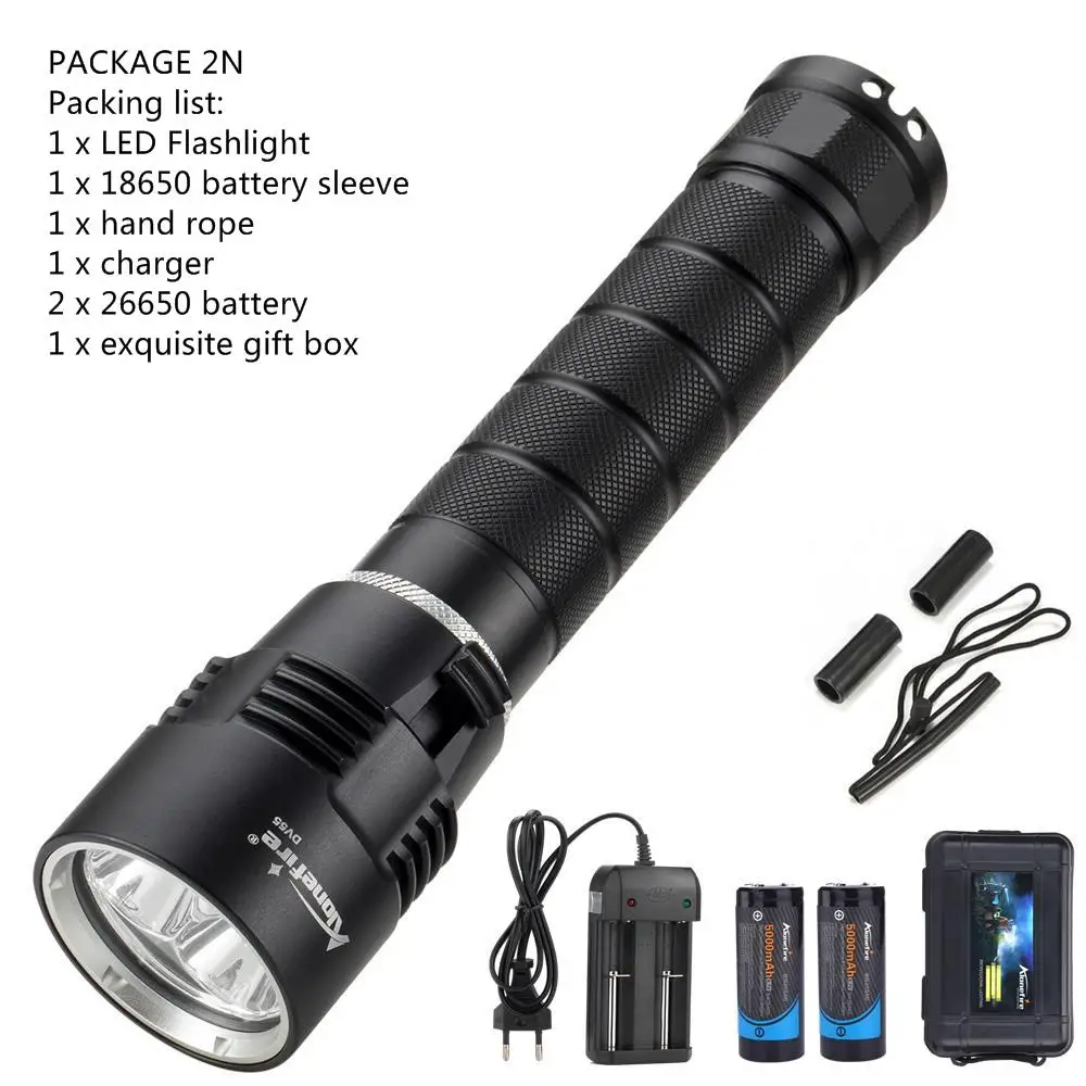 PACKAGE 2N AloneFire DV55 Дайвинг вспышки светильник источник света: 3 светодиода Cree L2 светодиодный светильник подводный прожектор светильник 18650 мощный Dive вспышки светильник s - Испускаемый цвет: PACKAGE 2N