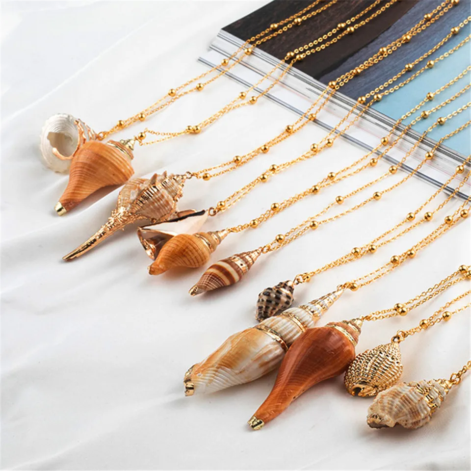 Новое богемное ожерелье с подвеской в виде ракушек из натурального золота