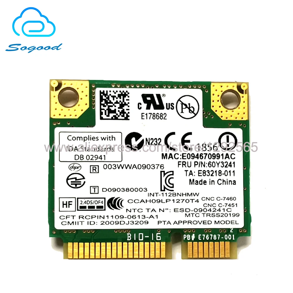 Беспроводная WLAN-карта для Intel wifi link 1000 112BNHMW HF Mini PCI-E Lenovo T410 B460 X201i T420 T510 Y460 E46 E50 FRU 60Y3241