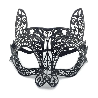 cat black Алмазный маскарадный Феникс Вечерние Маски Кролик кошка лицо Мужская и женская половина лица Венеция Металл Кованое железо маска - Цвет: cat black