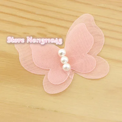 Orange pink 60 шт./лот ручной DIY волос заколка одежда для малышей с кружевными вставками на аксессуары мечта Жемчуг шифон бабочка аппликация - Цвет: Orange pink