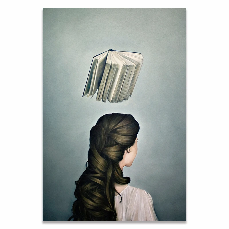 Surrealist девушки и книги дизайн холст живопись Современные плакаты и принты художественные настенные картины для гостиной домашний декор