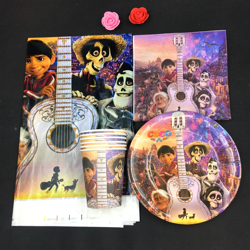 Coco тема 20 салфеток+ 20 чашек+ 20 тарелок+ 1 тарелка для детей coco День Рождения украшения поставки 20 человек использования