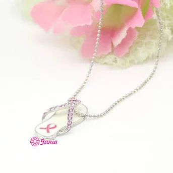 1PC Fashion Breast Cancer Awareness Pink Ribbon Jewelry Necklace, Pink Ribbon  Flip Flop Pendant Necklace - купить по выгодной цене | AliExpress