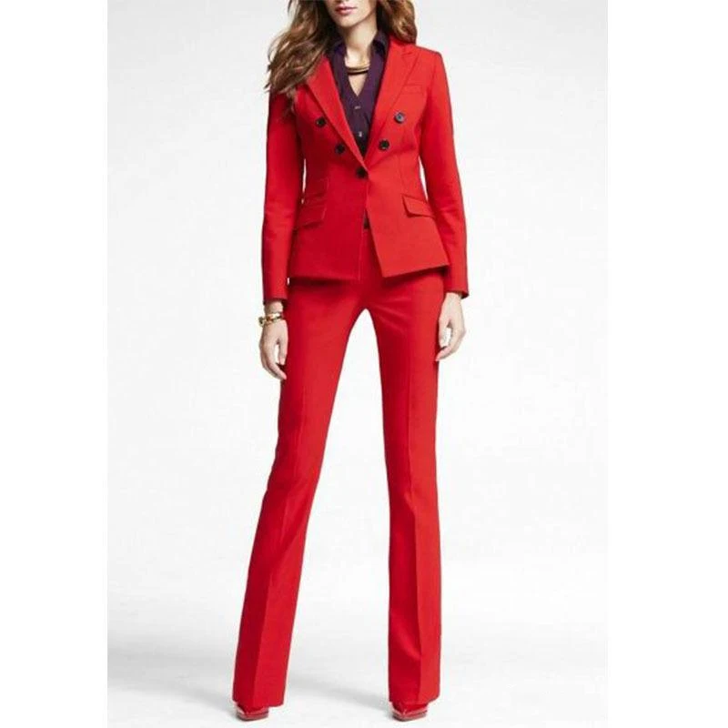 Customized New Red Fashion Women's Pant Suit Two-Piece Suit (Jacket + Pants) Ladies Double-Breasted Casual Business Formal Suit