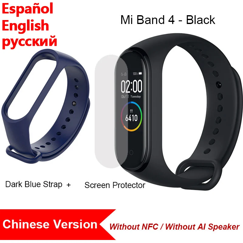 DBlue Strap film CN Xiaomi Mi Band 4, Умные часы 135 мАч Цветной экран Bluetooth 5.0 Водонепроницаемый Умный Браслет Heart Rate Fitness Смарт Браслет - Цвет: DBlue Strap film CN