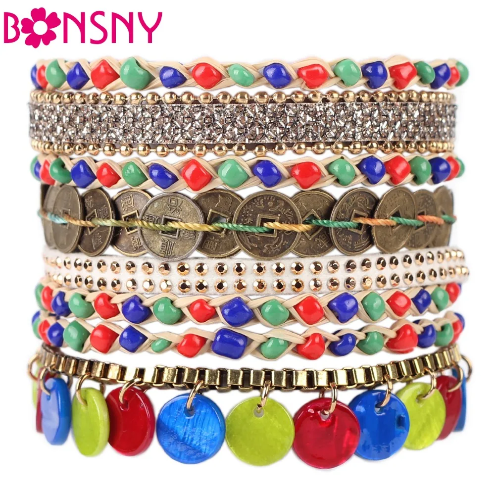 Женский браслет ручной работы Bonsny плетеный в богемном стиле модные браслеты с