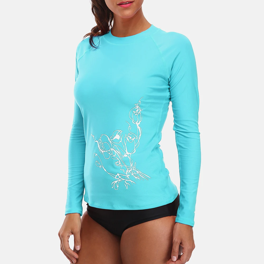 Charmleaks Women Long Sleeve Rashguard Swimsuit Shirts UPF50+ Womens Retro Print Swimwear UV-Protection Rash Guard Beach Wear